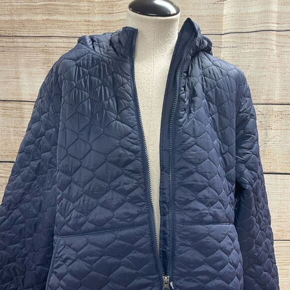 Quilted navy blue zipper hoodie jacket - Picture 8 of 10